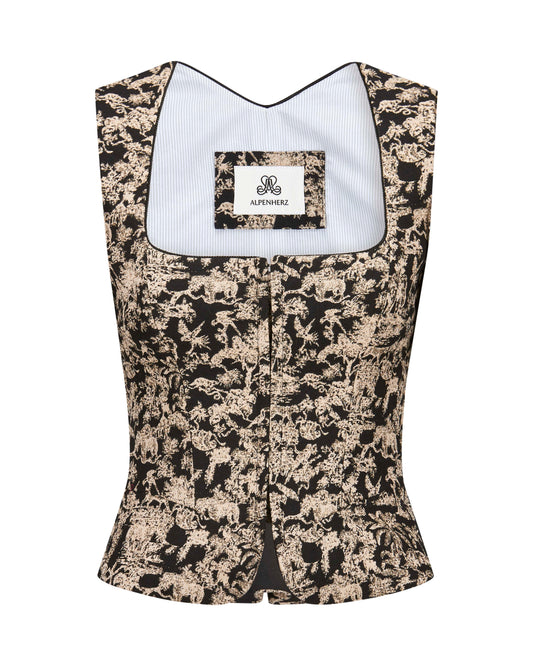 Tracht Mieder mit abnehmbarem Puffarm in floralem Muster von vorne.