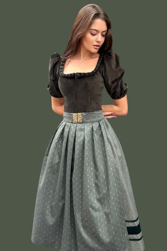 Samtdirndl Mona, mit Puffarm, Rocklänge 70cm