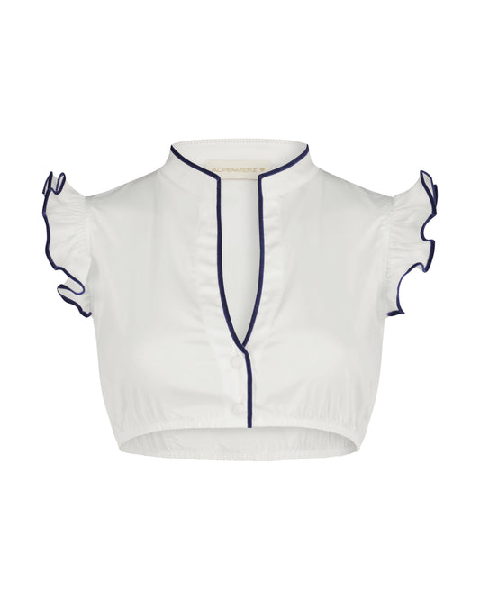Bluse Hellin weiß mit Samtborte