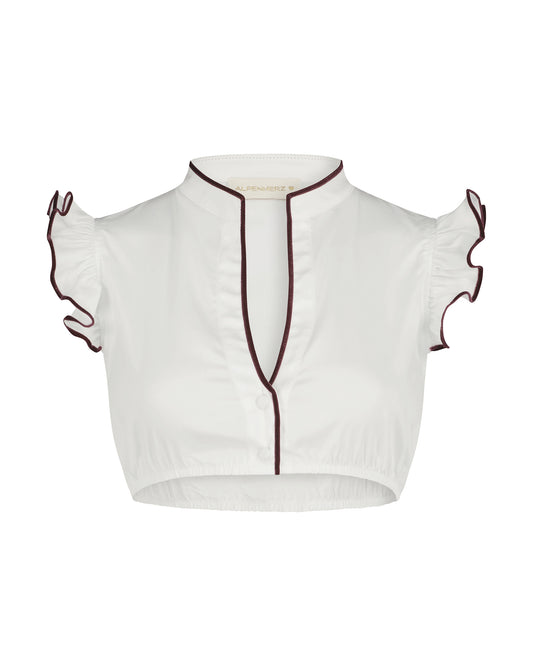 Bluse Hellin weiß mit Samtborte